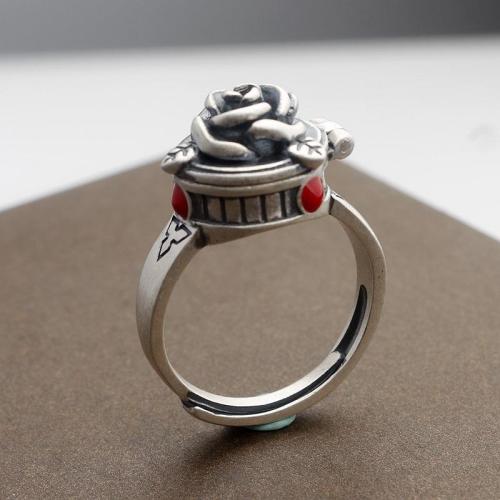 Tibetan Style Finger Ring, plated, for woman, silver color, Sold By PC
