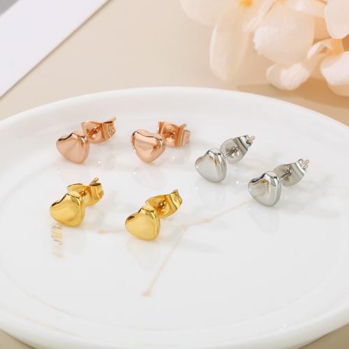 Stainless Steel Stud Earrings 304 Stainless Steel Heart Vacuum Ion Plating for woman Sold By Pair