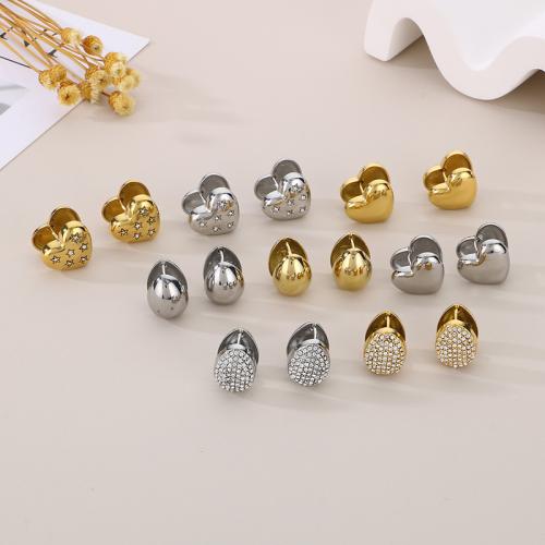 Stainless Steel Huggie Hoop Earring, 304 Stainless Steel, Vacuum Ion Plating, different styles for choice & for woman & with rhinestone, more colors for choice, Sold By Pair