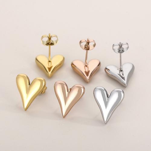 Stainless Steel Stud Earrings, 304 Stainless Steel, Heart, Vacuum Ion Plating, for woman, more colors for choice, Sold By PC