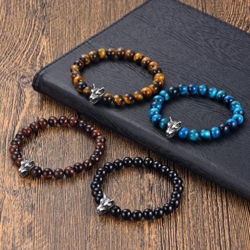 Gemstone Bracelets, Natural Stone, with 304 Stainless Steel, plated, different materials for choice & Unisex & different size for choice, more colors for choice, nickel, lead & cadmium free, Sold By PC