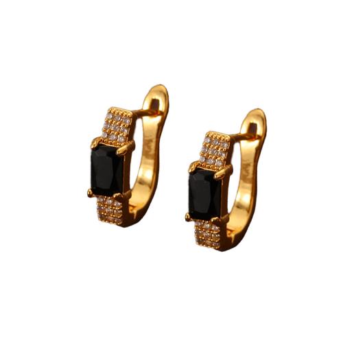 Brass Stud Earring, Geometrical Pattern, gold color plated, micro pave cubic zirconia & for woman, 14x5x4mm, Sold By Pair