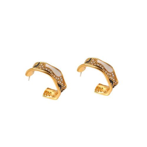 Brass Stud Earring, Letter C, gold color plated, micro pave cubic zirconia & for woman & enamel, 20mm, Sold By Pair