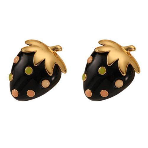 Brass Stud Earring, Strawberry, gold color plated, different styles for choice & for woman & enamel, Sold By Pair