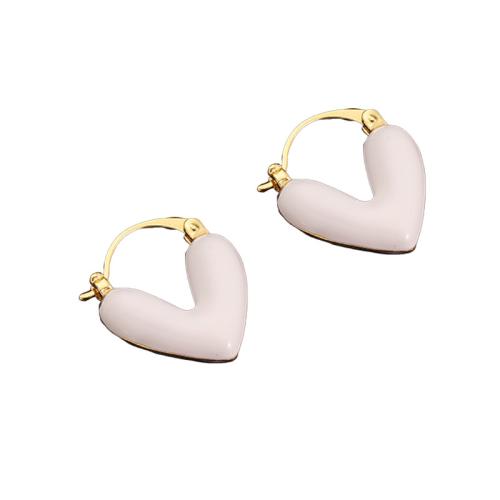 Brass Lever Back Earring, Heart, gold color plated, for woman & enamel, 20x18x5mm, Sold By Pair