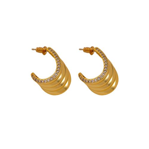 Brass Stud Earring, Letter C, gold color plated, micro pave cubic zirconia & for woman, 20x12x16mm, Sold By Pair