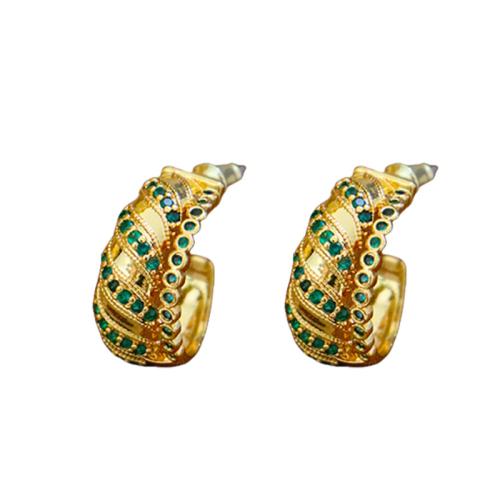 Brass Stud Earring, Letter C, gold color plated, micro pave cubic zirconia & for woman, 20x18x9mm, Sold By Pair