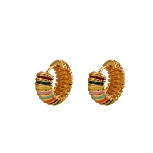 Brass Huggie Hoop Earring, gold color plated, for woman & enamel, 19x17mm, Sold By Pair