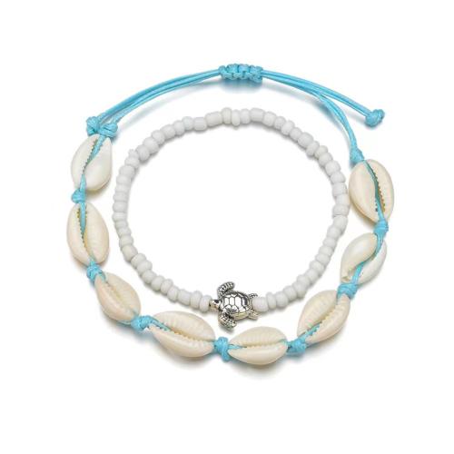 Fashion Jewelry Anklet, Tibetan Style, with Shell & Plastic, 2 pieces & for woman, white, Sold By Set