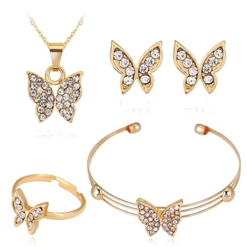 Tibetan Style Jewelry Sets, Stud Earring & bangle & finger ring & necklace, 4 pieces & fashion jewelry & for woman & with rhinestone, more colors for choice, Sold By Set