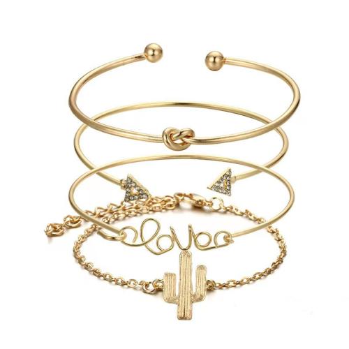 Bijoux de bracelet en alliage de zinc, 4 pièces & bijoux de mode & pour femme & avec strass, doré, Vendu par fixé