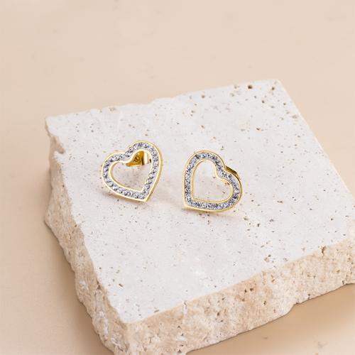 Titanium Steel  Earring, Heart, fashion jewelry & micro pave cubic zirconia & for woman, more colors for choice, 14.70x13.30mm, Sold By Pair