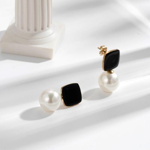 Titan Stahl Ohrring, Titanstahl, mit Kunststoff Perlen, Modeschmuck & für Frau & Emaille, keine, 10x20mm, verkauft von Paar
