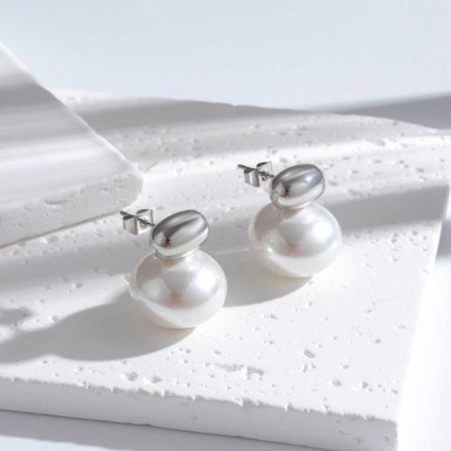Titanium Steel  Earring, with Plastic Pearl, fashion jewelry & for woman, more colors for choice, 15.30x19mm, Sold By Pair