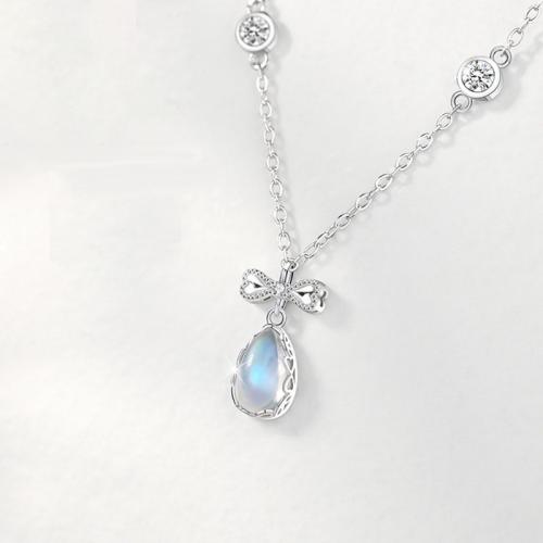 Cubic Zircon Micro Pave 925 Sterling Silver Necklace, with Moonstone, fashion jewelry & micro pave cubic zirconia & for woman, Length:Approx 45 cm, Sold By PC