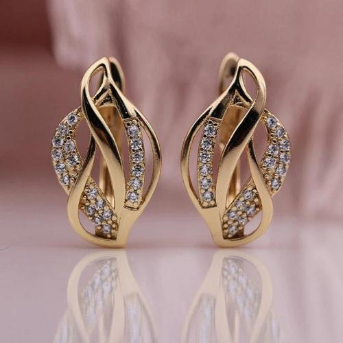 Boucles d'oreilles en laiton zircon cubique pavent, bijoux de mode & pavé de micro zircon & pour femme, doré, 18x11mm, Vendu par paire
