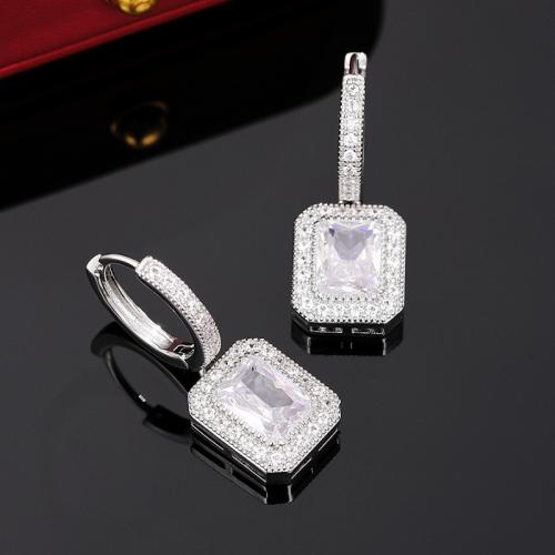 Cubic Zirconia Micro Pave Brass Earring, fashion jewelry & micro pave cubic zirconia & for woman, 13x11mm, Sold By Pair