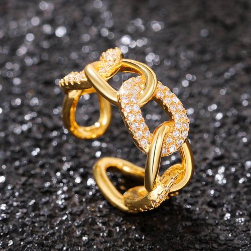 Cubic Zirconia Micro Pave Brass Ring, fashion jewelry & micro pave cubic zirconia & for woman, golden, Sold By PC