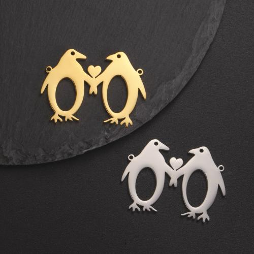 Stainless Steel Animal Pendants, 304 Stainless Steel, Penguin, Vacuum Ion Plating, DIY & double-hole, more colors for choice, 26x36mm, Sold By PC