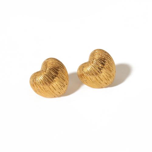 Stainless Steel Stud Earrings, 304 Stainless Steel, Heart, 18K gold plated, fashion jewelry & for woman, golden, 15.60x14.40mm, Sold By Pair
