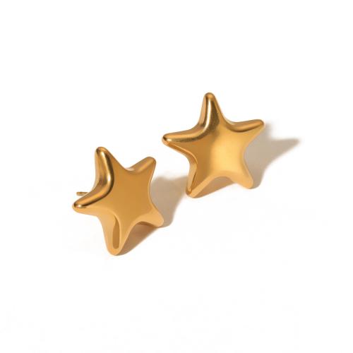 Boucle d'oreille de gaujon en acier inoxydable, Acier inoxydable 304, étoile, Plaqué or 18K, bijoux de mode & pour femme, doré, 21x6.60mm, Vendu par paire