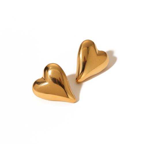 Stainless Steel Stud Earrings, 304 Stainless Steel, Heart, 18K gold plated, fashion jewelry & for woman, golden, 22.50x26.50mm, Sold By Pair