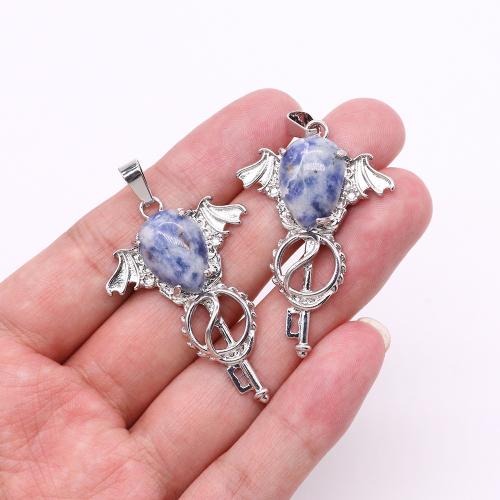 Gemstone Pendants Jewelry, Natural Stone, with Tibetan Style, silver color plated, DIY & different materials for choice, more colors for choice, 32x46mm, Sold By PC
