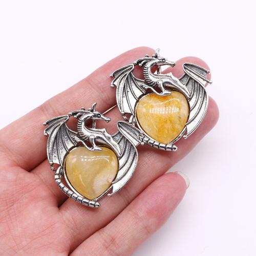 Gemstone Pendants Jewelry, Natural Stone, with Tibetan Style, Dragon, silver color plated, DIY & different materials for choice, more colors for choice, 40x41mm, Sold By PC