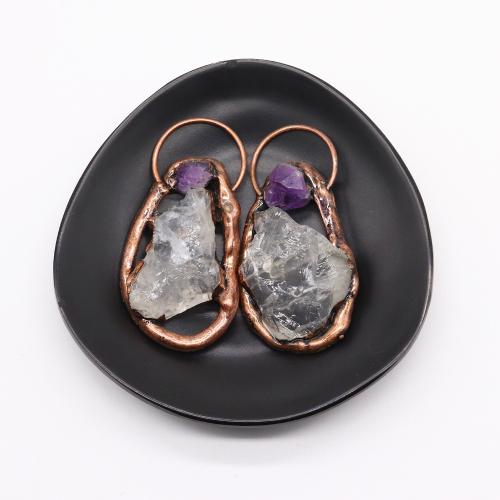 Quartz Gemstone Pendants, Tibetan Style, with Amethyst & Clear Quartz, antique copper color plated, DIY, nickel, lead & cadmium free, 37x72mm, Sold By PC