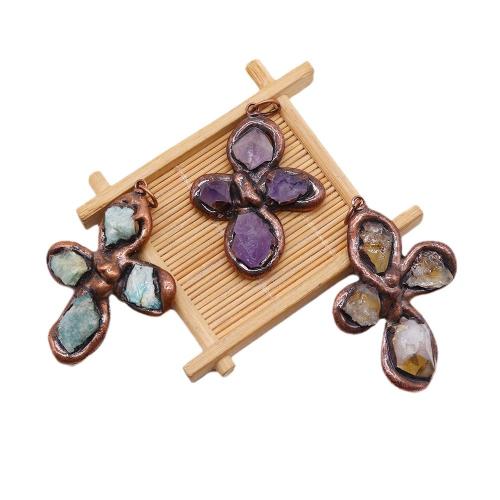 Quartz Gemstone Pendants, Tibetan Style, with Quartz, Cross, antique copper color plated, DIY, more colors for choice, nickel, lead & cadmium free, 44x62mm, Sold By PC