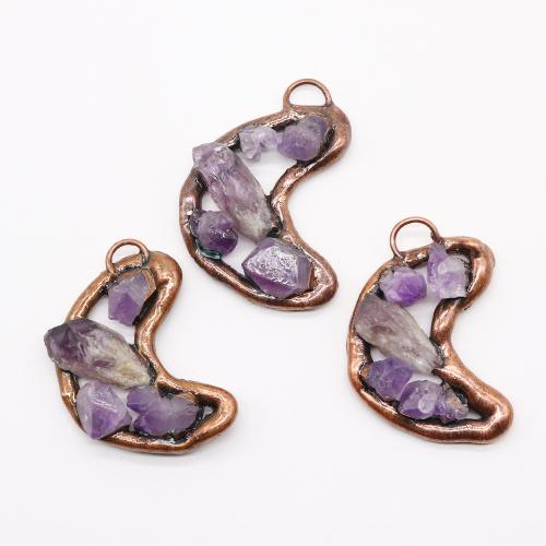 Quartz Gemstone Pendants, Tibetan Style, with Amethyst, antique copper color plated, DIY, nickel, lead & cadmium free, 43x60mm, Sold By PC