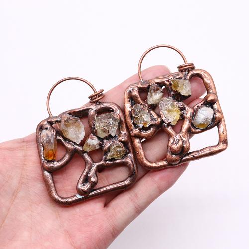 Quartz Gemstone Pendants, Tibetan Style, with Quartz, Square, antique copper color plated, DIY, nickel, lead & cadmium free, 71x54mm, Sold By PC