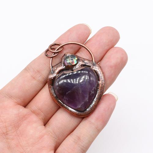 Gemstone Pendants Jewelry, Tibetan Style, with Natural Stone & Abalone Shell, Heart, antique copper color plated, DIY & different materials for choice, more colors for choice, nickel, lead & cadmium free, 38x57mm, Sold By PC