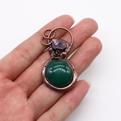 Gemstone Pendants Jewelry, Tibetan Style, with Natural Stone, antique copper color plated, DIY, more colors for choice, nickel, lead & cadmium free, 30x54mm, Sold By PC