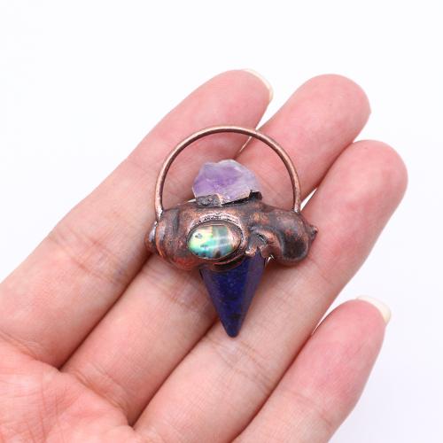 Gemstone Pendants Jewelry, Tibetan Style, with Natural Stone & Abalone Shell, Conical, antique copper color plated, DIY & different materials for choice, more colors for choice, nickel, lead & cadmium free, 13x43mm, Sold By PC