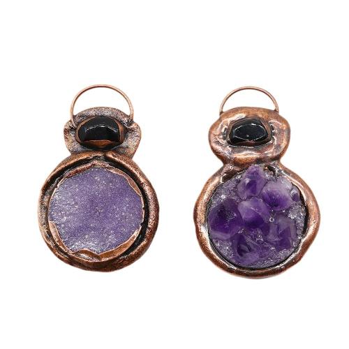 Quartz Gemstone Pendants, Tibetan Style, with Amethyst, antique copper color plated, DIY, purple, nickel, lead & cadmium free, 45x71mm, Sold By PC