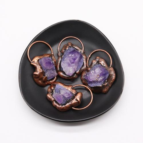 Quartz Gemstone Pendants, Tibetan Style, with Amethyst, irregular, antique copper color plated, DIY, nickel, lead & cadmium free, about:28x49-34x49mm, Sold By PC
