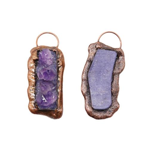 Quartz Gemstone Pendants, Tibetan Style, with Amethyst, antique copper color plated, DIY, nickel, lead & cadmium free, 30x72mm, Sold By PC