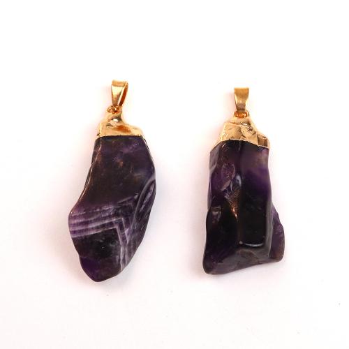 Quartz Gemstone Pendants, Amethyst, with Brass, irregular, gold color plated, DIY & different size for choice, more colors for choice, Sold By PC