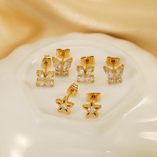 Titanium Steel  Earring, gold color plated, different styles for choice & micro pave cubic zirconia & for woman, more colors for choice, Sold By Pair
