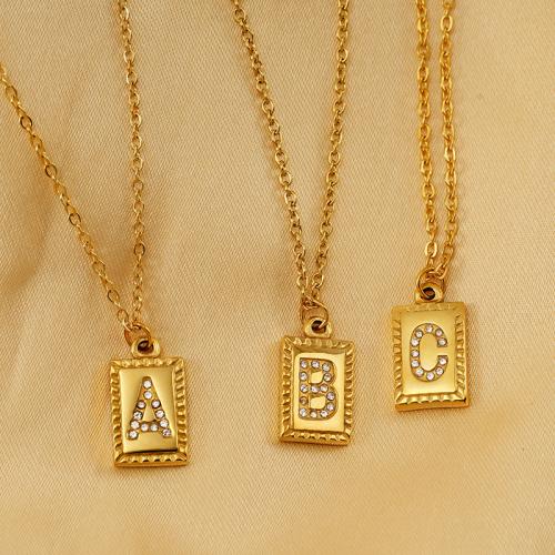 Titanium Steel Necklace, Rectangle, gold color plated, different styles for choice & micro pave cubic zirconia & for woman, more colors for choice, Sold By PC