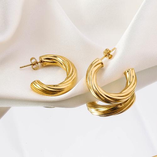 Stainless Steel Stud Earrings 304 Stainless Steel gold color plated for woman Sold By Pair