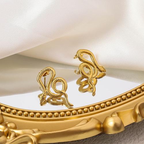Titanium Steel  Earring, Snake, gold color plated, for woman, 19mm, Sold By Pair