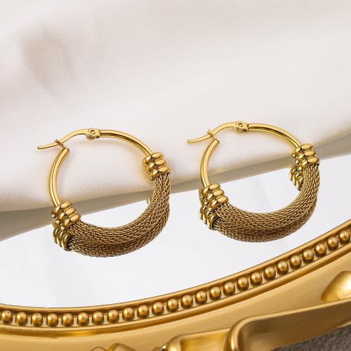 Titanium Steel  Earring, gold color plated, for woman, 33mm, Sold By Pair