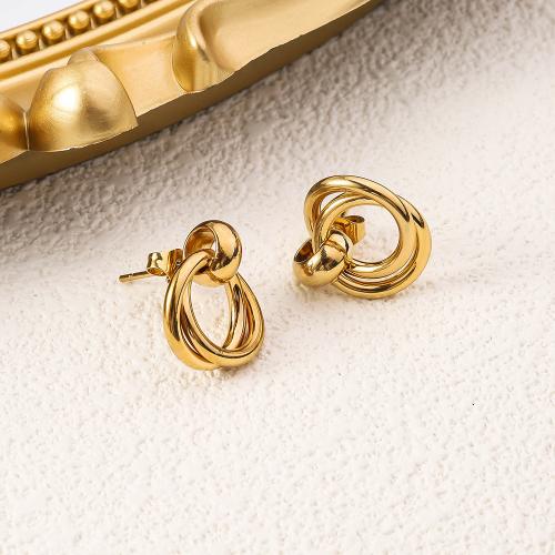 Titanium Steel  Earring, gold color plated, for woman, 16x17.50mm, Sold By Pair