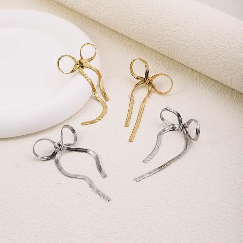 Stainless Steel Stud Earrings 304 Stainless Steel Bowknot plated for woman Sold By Pair