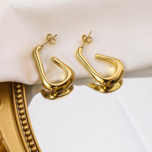 Titanium Steel  Earring, gold color plated, for woman, 19x29mm, Sold By Pair