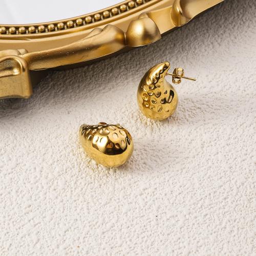 Titanium Steel  Earring, gold color plated, for woman, 15x22mm, Sold By Pair