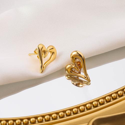 Titanium Steel  Earring, Heart, gold color plated, for woman, 29mm, Sold By Pair