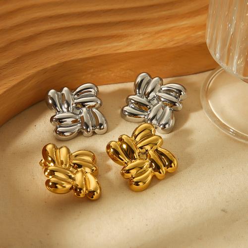 Stainless Steel Stud Earrings 304 Stainless Steel Square plated for woman nickel lead & cadmium free 26mm Sold By Pair